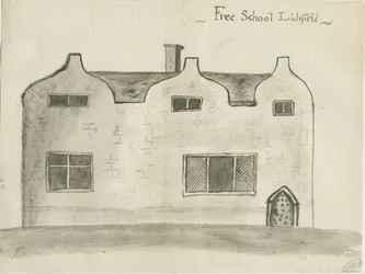 Lichfield - Grammar School: desenho em sépia, nd [1784] (desenho)
