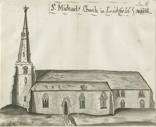 Lichfield - Igreja de São Miguel: desenho sépia, nd [1784] (desenho)
