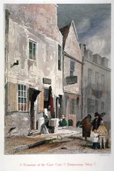 Vista dos restos mortais do portão leste da Abadia de St Saviour, Bermondsey, Londres, 1851