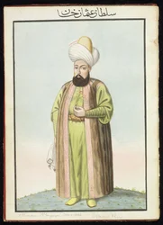 Othman (Osman) I (1259-1326), fundador do Império Otomano, sultão de 1299 a 1326, da série «Uma série de retratos dos imperadores da Turquia».