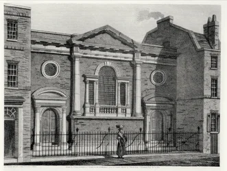 Igreja de St. Alphage, gravado por J. Skelton para a série arquitectónica de igrejas de Londres, bar. por J. Booth, 1814