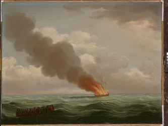 A "Galé de Luxborough" queimada quase até à água, 25 de junho de 1727