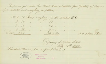 Nota de Johnson Gardner, Crossings of Yellow Stone, 18 de julho de 1832