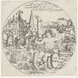Bacchus
Fundos de taças: paisagens com representações bíblicas e mitológicas (título da série)