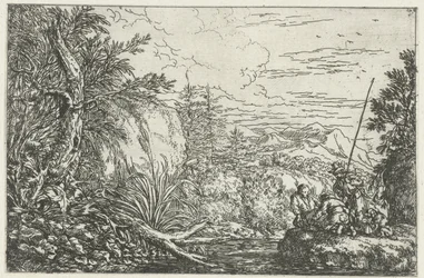 Três pescadores nas margens de um rio