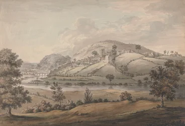 Paisagem montanhosa com Aldeia e Rio