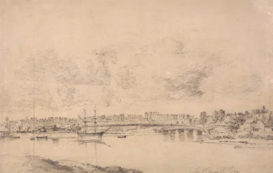 Southampton e Northam do Rio Itchen (grafite em papel tecido branco médio, ligeiramente texturizado, azulado colocado a médio, papel tecido bege de textura moderada)