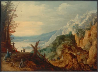 Paisagem de montanha com viajantes
