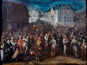 Guerras religiosas entre católicos e protestantes: "Procissão da Liga em 1590 ou 1593". Pintura de Joos Van Winghe (1544-1603), Holanda