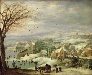 Paisagem da Aldeia no Inverno, c.1615-20 (óleo sobre cobre