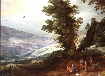 Paisagem extensiva com camponeses