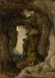 Paisagem com Gruta e um Cavaleiro, c.1616 (óleo sobre painel)