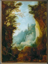 Ravina entre rochas (pintura sobre madeira de carvalho)