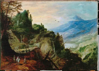 Estrada que atravessa uma passagem de montanha (pintura sobre tela)
