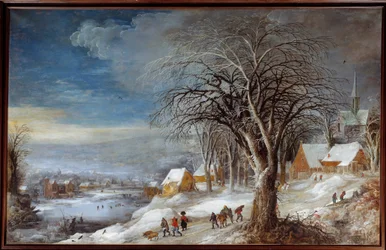 Paisagem de Inverno. Pintura de Josse II Momper (1564-1635) Ec. Flam.