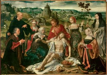 Altarpe da deploração de Cristo. Pintura holandesa de Joos Van Cleve (1485-1540)
