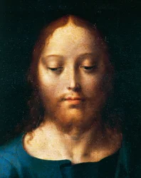 O rosto de Cristo, A Última Ceia, detalhe do altar da deposição, detalhe da igreja dos Frades Menores em Gênova, Itália. c.1520