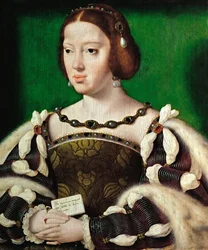 Arte Neerlandesa Antiga : Retrato da Rainha Eleanor da Áustria (1498-1558) par Cleve, Joos van (ca. 1485-1540), depois de 1530. Óleo sobre madeira, 35,5x29,5. Museu de História de Arte, Vienne