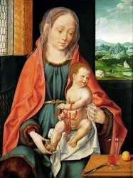 Arte Neerlandesa Primitiva : The Virgin and Child par Cleve, Joos van (ca. 1485-1540), ca. 1530. Óleo sobre madeira, 74,3x56. Museu de História de Arte, Vienne