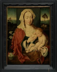 Virgem Santa com Bebé Jesus adormecido (óleo sobre painel)