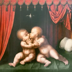 Santas crianças São João Baptista e Cristo abraçando
