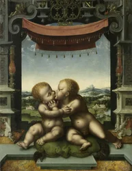 Os bebês Cristo e São João Batista abraçando, 1520-25