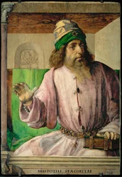 Aristóteles, filósofo grego De uma série de 28 retratos, pintados por volta de 1475 para o studiolo de Federigo da Montefeltre ...