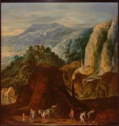 Paisagem rochosa com funcionários