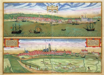 Elsen e Ripen, de &39;Mundo&39; pela Braun (1541-1622) e Frans Hogenberg (1535-1590), c.1572