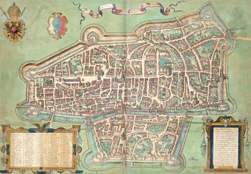 Mapa de Cambridge, de &39;Mundo&39; pela Braun (1541-1622) e Franz Hogenbergh (1535-1590), c.1572