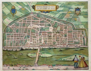 Mapa de, a partir de &39;Mundo&39; pela Braun (1541-1622) e Franz Hogenbergh (1535-1590) c.1572-1617