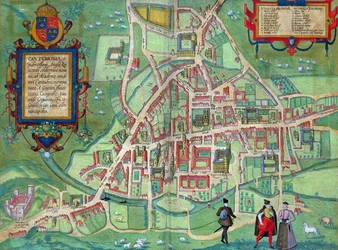 Mapa de Cambridge, de &39;Civitates Orbis Terrarum&39; por Georg Braun (1541-1622) e Frans Hogenberg (1535-90), c.1572