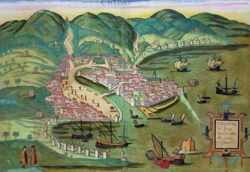 Mapa de Chios, de &39;Mundo&39; pela Braun (1541-1622) e Franz Hogenbergh (1535-1590) c.1572-1617