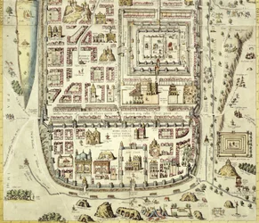 Mapa de Jerusalém e da área circundante, de &39;Civitates Orbis Terrarum&39; por Georg Braum (1541-1622) e Frans Hogenberg (1535-90) c.1572-1617 (ver 138905)