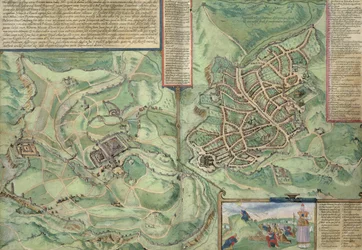 Mapa de Jerusalém, de &39;Mundo&39; pela Braun (1541-1622) e Franz Hogenbergh (1535-1590), c.1572
