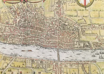 Mapa de Londres, de &39;Mundo&39;, por Braun (1542-1622) e Frans Hogenberg (1635-1690), c.1572