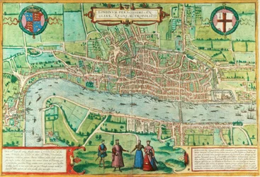 Mapa de Londres, de &39;Civitates Orbis Terrarum&39;, por Georg Braun (1542-1622) e Frans Hogenburg (1635-90), c.1572 (ver também 51896 e 66112)