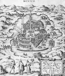 Mapa do México, ilustração de &39;Civitates Orbis Terrarum&39; por Georg Braun (1541-1622) e Frans Hogenberg (1535-90) c.1572