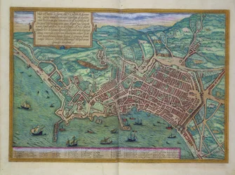 Mapa de Nápoles, de «Civitates Orbis Terrarum» de Georg Braun (1541-1622) e Frans Hogenberg (1535-90), c. 1572