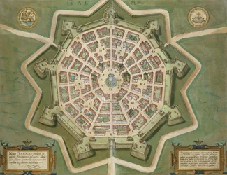 Mapa de Jerusalém, de &39;Mundo&39; pela Braun (1541-1622) e Franz Hogenbergh (1535-1590), c.1572
