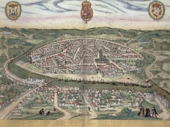 Mapa de Sevilha, de &39;Civitates Orbis Terrarum&39; por Georg Braun (1541-1622) e Frans Hogenberg (1535-90) c.1572-1617