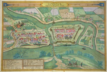 Mapa de Szolnok, de «Civitates Orbis Terrarum» de Georg Braun (1541-1622) e Frans Hogenberg (1535-90), 1617