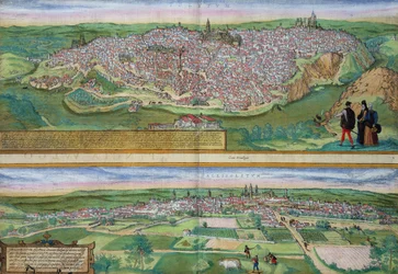 Mapa de Toledo e Valladolid, de &39;Civitates Orbis Terrarum&39; por Georg Braun (1541-1622) e Frans Hogenberg (1535-90), c.1572