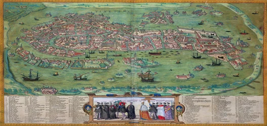 Mapa de Veneza, de &39;Mundo&39; pela Braun (1541-1622) e Franz Hogenbergh (1535-1590), c.1572