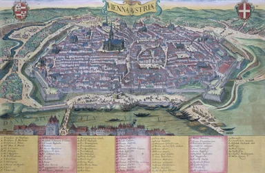Mapa de Viena, de «Civitates Orbis Terrarum» de Georg Braun (1541-1622) e Frans Hogenberg (1535-90), c. 1572-1617