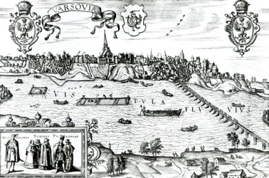 Mapa de Varsóvia, de &39;Civitates Orbis Terrarum&39; por Georg Braun (1541-1622) e Frans Hogenberg (1535-90) c.1572-1617