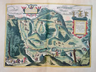 Vista do Calvário Zebrzydowski, de &39;Civitates Orbis Terrarum&39; por Georg Braun (1541-1622) e Frans Hogenberg (1535-90), c. 1617