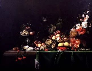 Natureza morta de fruta com um esquilo
