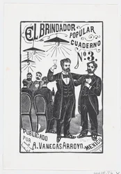 Um homem levantando seu copo com um grupo de homens sentados em uma mesa ao fundo,..., ca. 1890-1899.