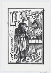 Uma mulher chorando com um lenço na mão conversando com uma velha bruxa, ilustração..., ca. 1880-1910.
